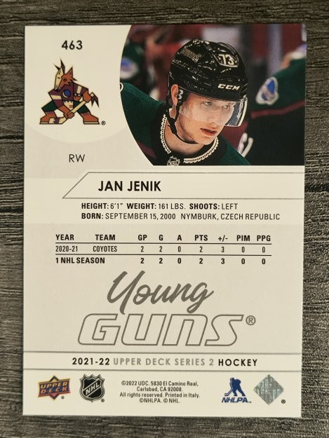 2021-22 Upper Deck #463 Jan Jenik YG RC