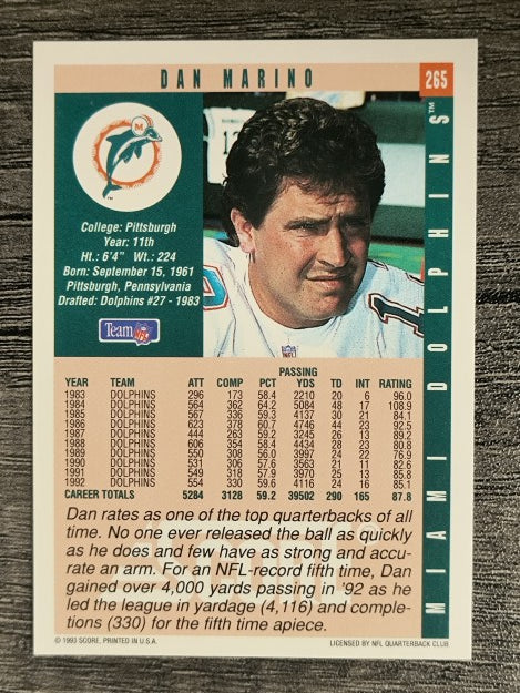 1993 Score #265 Dan Marino