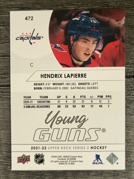 2021-22 Upper Deck #472 Hendrix Lapierre YG RC