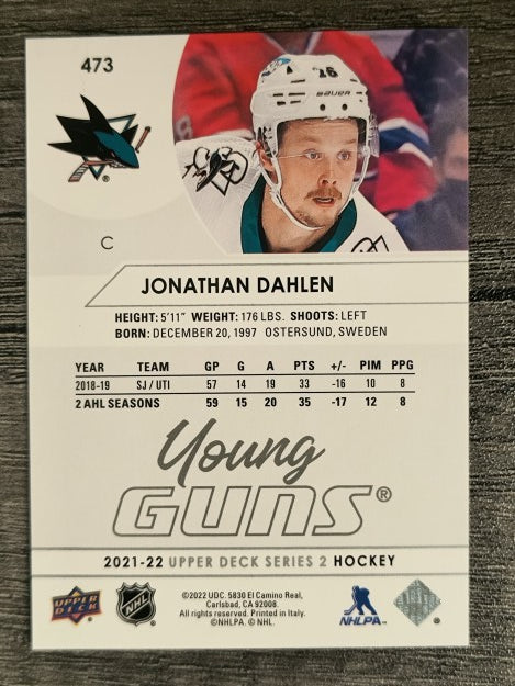 2021-22 Upper Deck #473 Jonathan Dahlen YG RC
