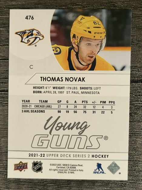 2021-22 Upper Deck #476 Thomas Novak YG RC