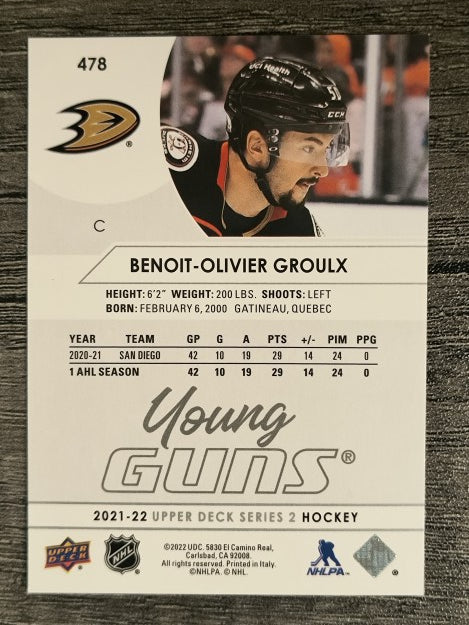 2021-22 Upper Deck #478 Benoit-Olivier Groulx YG RC