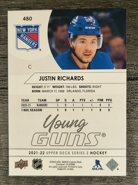 2021-22 Upper Deck #480 Justin Richards YG RC