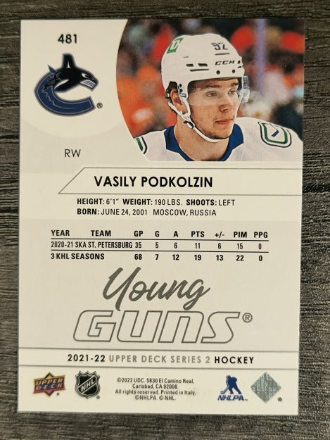 2021-22 Upper Deck #481 Vasily Podkolzin YG RC