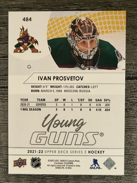 2021-22 Upper Deck #484 Ivan Prosvetov YG RC