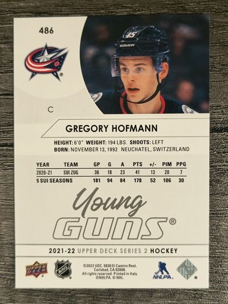 2021-22 Upper Deck #486 Gregory Hofmann YG RC