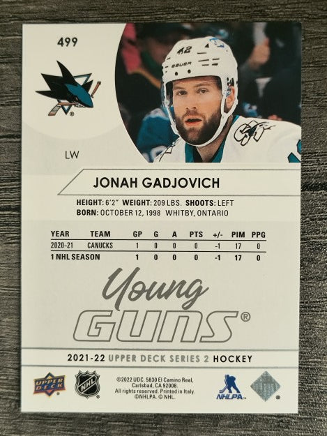 2021-22 Upper Deck #499 Jonah Gadjovich YG RC