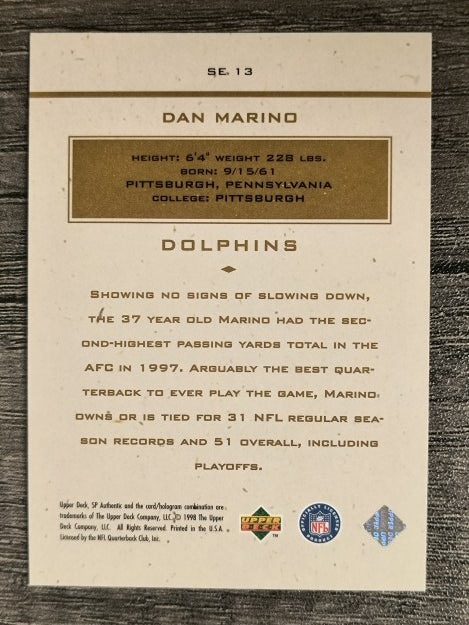 1998 SP Authentic Maximum Impact #SE13 Dan Marino