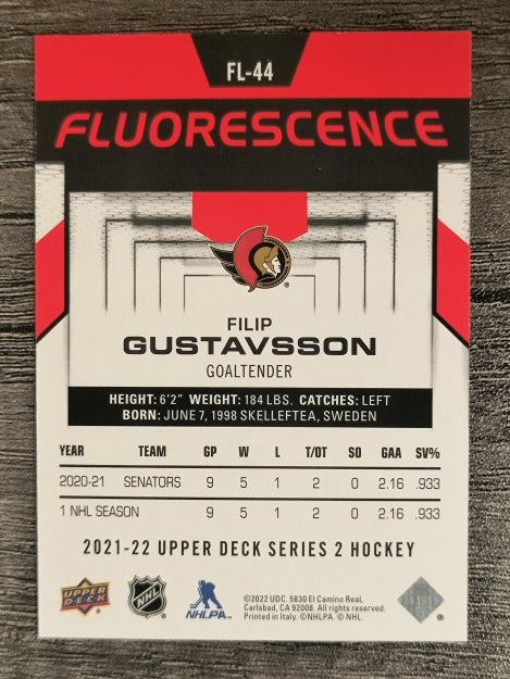 2021-22 Upper Deck Fluorescence Red #FL44 Filip Gustavsson