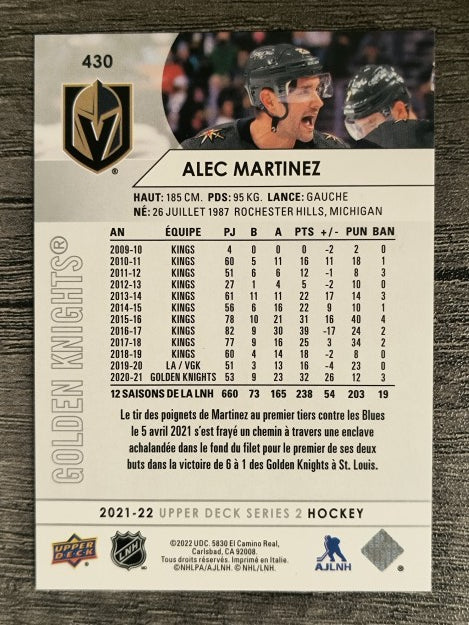 2021-22 Upper Deck French #430 Alec Martinez