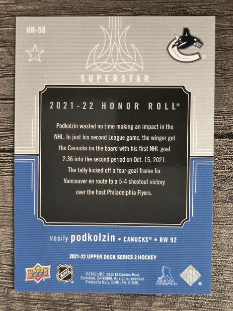 2021-22 Upper Deck Honor Roll #HR58 Vasily Podkolzin