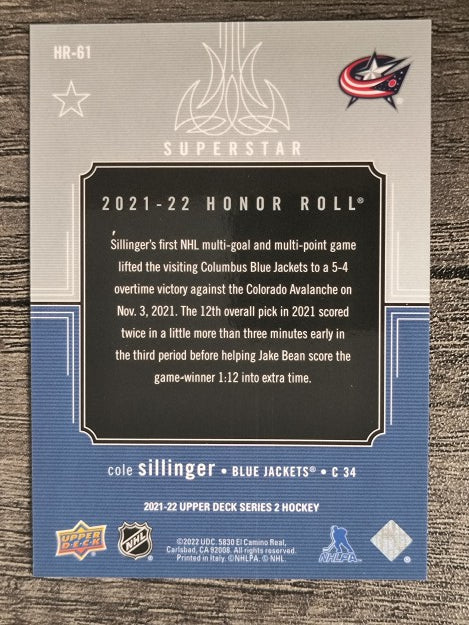 2021-22 Upper Deck Honor Roll #HR61 Cole Sillinger