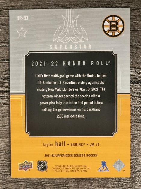 2021-22 Upper Deck Honor Roll #HR93 Taylor Hall