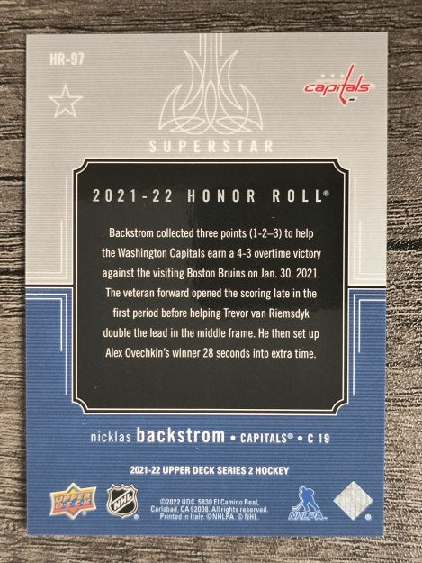 2021-22 Upper Deck Honor Roll #HR97 Nicklas Backstrom