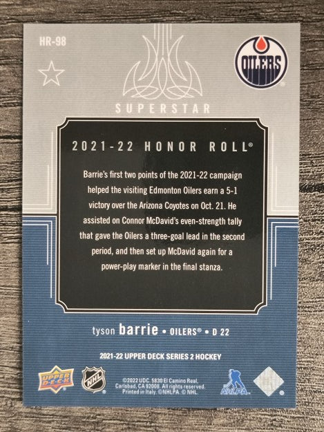 2021-22 Upper Deck Honor Roll #HR98 Tyson Barrie