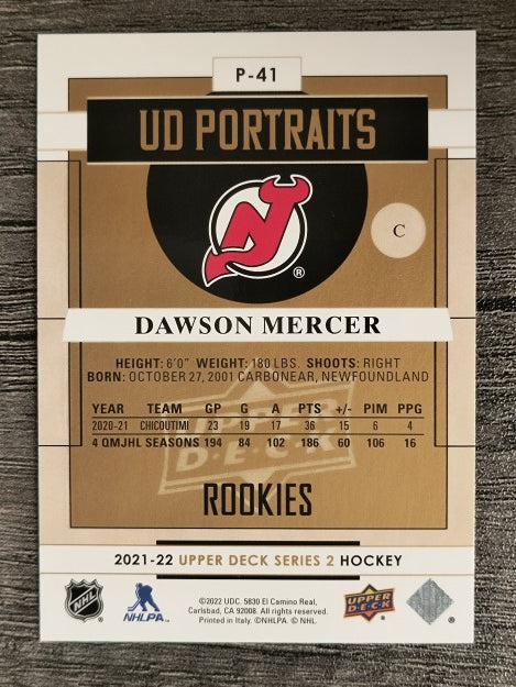 2021-22 Upper Deck Portraits #P41 Dawson Mercer