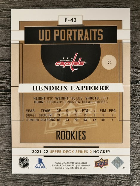 2021-22 Upper Deck Portraits #P43 Hendrix Lapierre