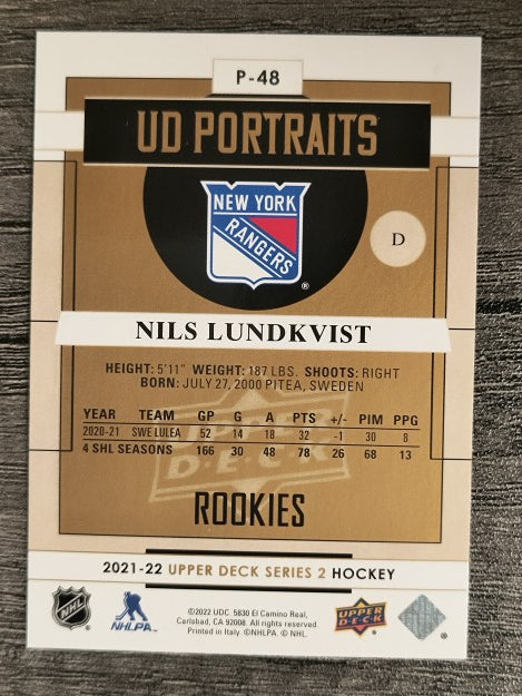 2021-22 Upper Deck Portraits #P48 Nils Lundkvist