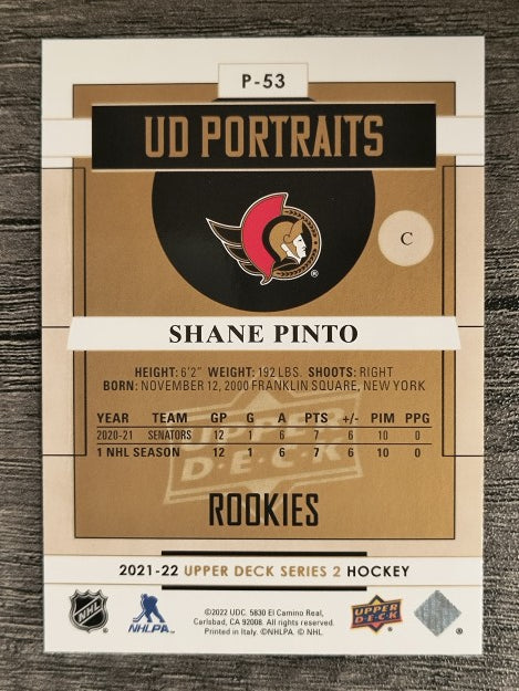 2021-22 Upper Deck Portraits #P53 Shane Pinto