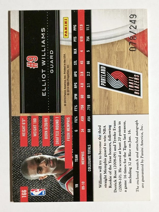 2010-11 Limited #166 Elliot Williams JSY AU RC