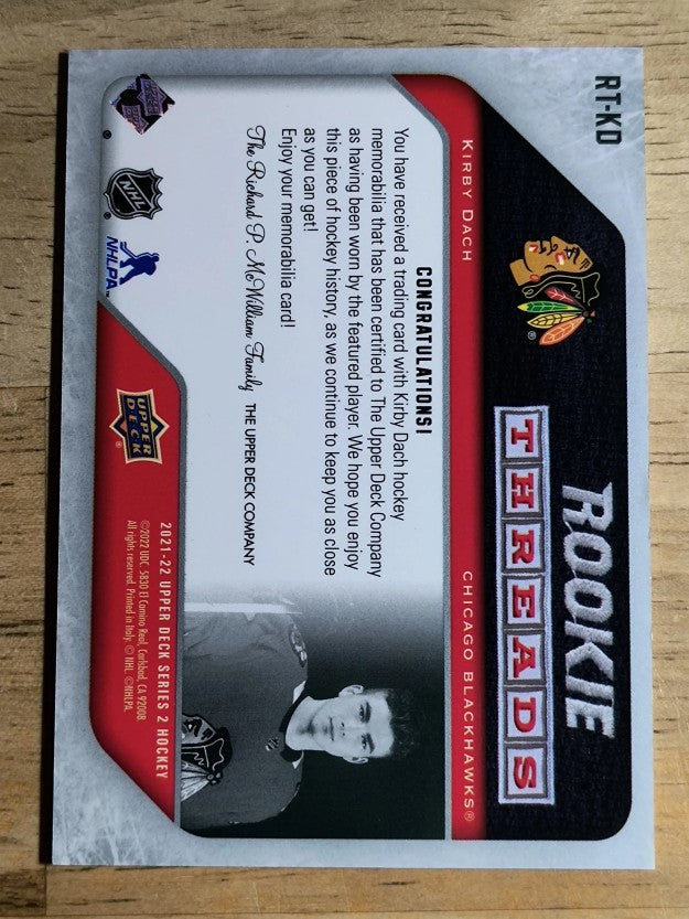 2021-22 Upper Deck Rookie Threads Retro #RTKD Kirby Dach