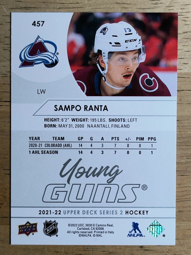2021-22 Upper Deck #457 Sampo Ranta YG RC