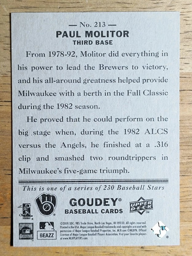 2008 Upper Deck Goudey #213 Paul Molitor SP