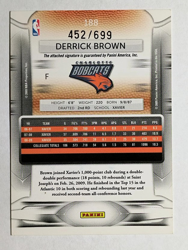 2009-10 Prestige Draft Picks Light Blue Autographs #188 Derrick Brown/699