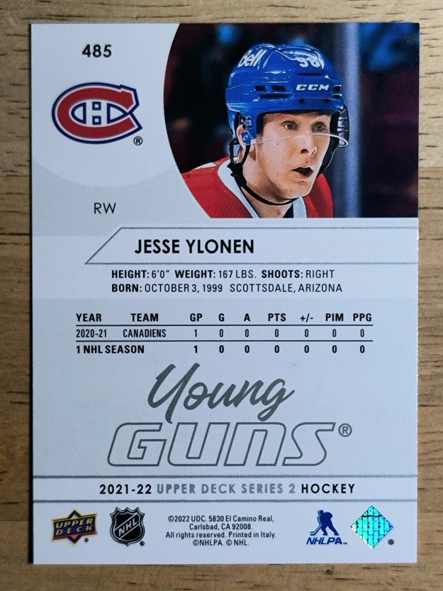 2021-22 Upper Deck #485 Jesse Ylonen YG RC