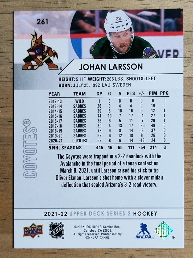 2021-22 Upper Deck #261 Johan Larsson
