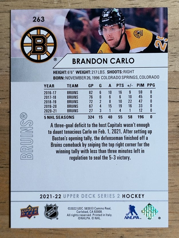2021-22 Upper Deck #263 Brandon Carlo