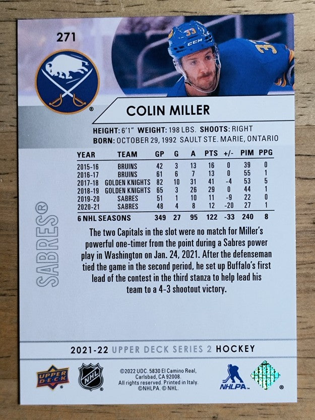 2021-22 Upper Deck #271 Colin Miller