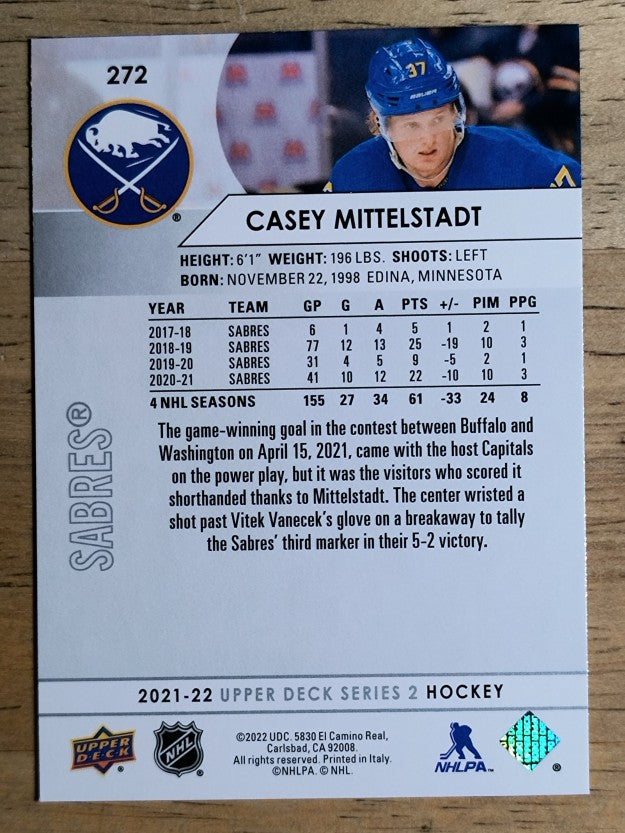 2021-22 Upper Deck #272 Casey Mittelstadt