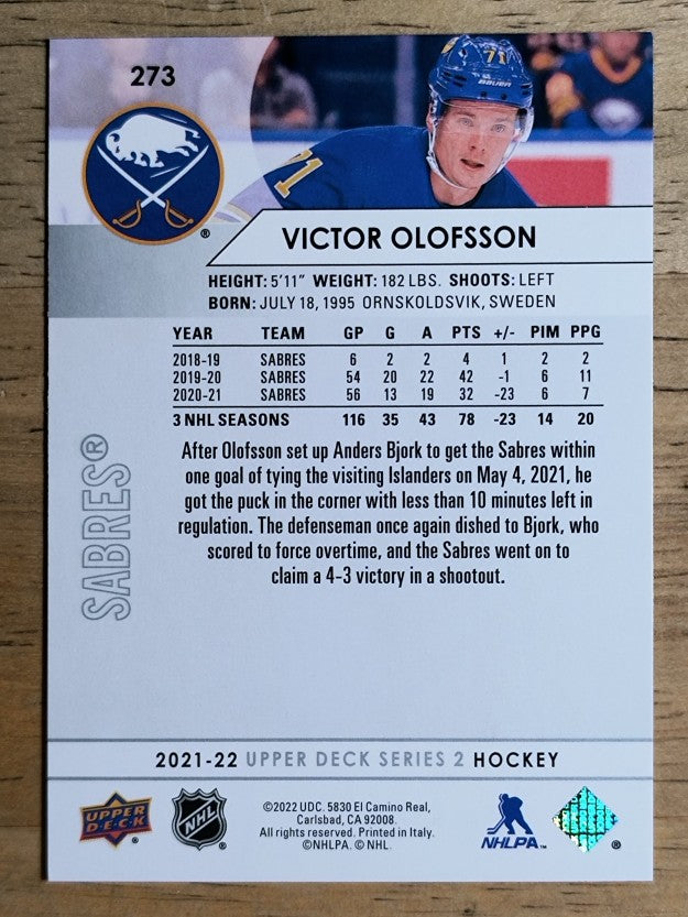 2021-22 Upper Deck #273 Victor Olofsson