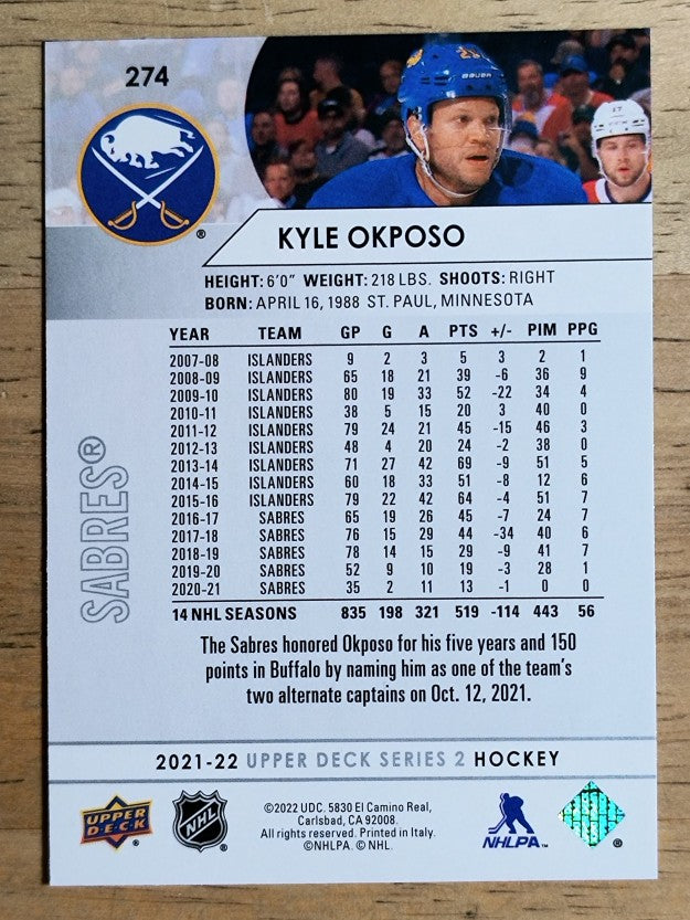 2021-22 Upper Deck #274 Kyle Okposo