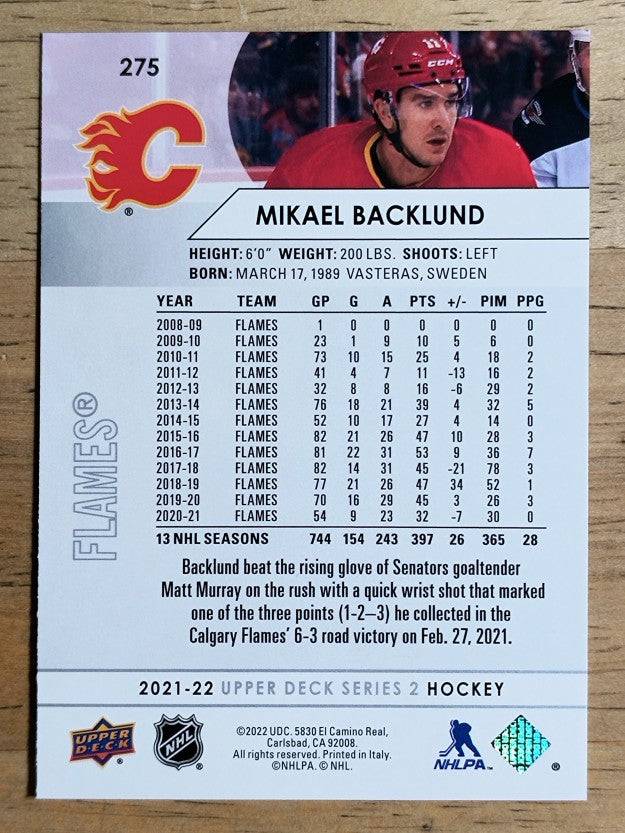 2021-22 Upper Deck #275 Mikael Backlund