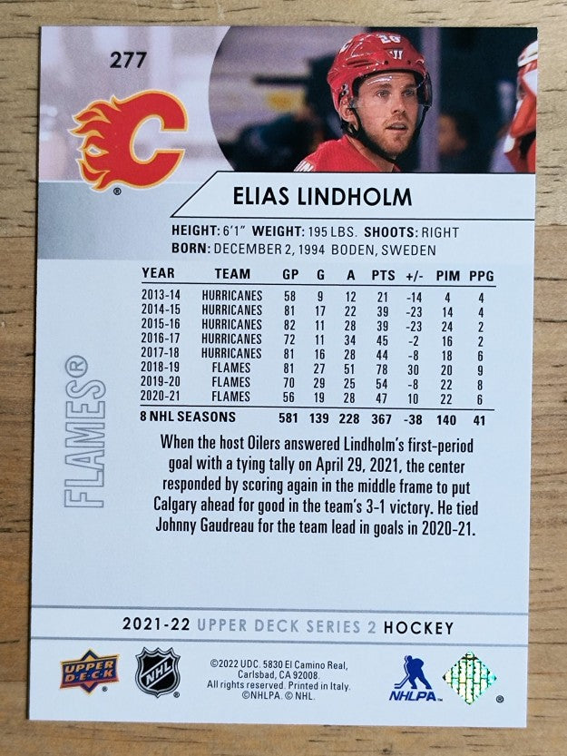 2021-22 Upper Deck #277 Elias Lindholm
