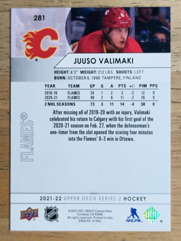 2021-22 Upper Deck #281 Juuso Valimaki