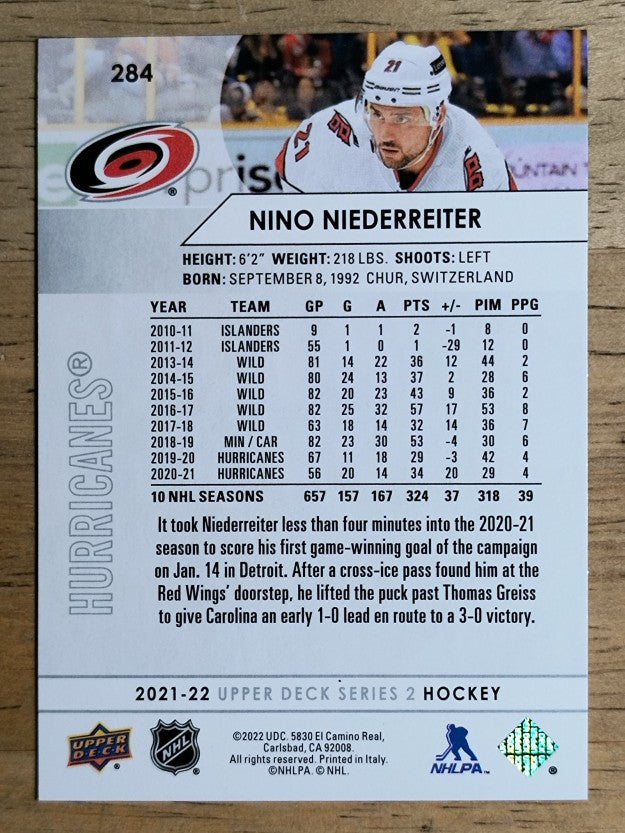 2021-22 Upper Deck #284 Nino Niederreiter