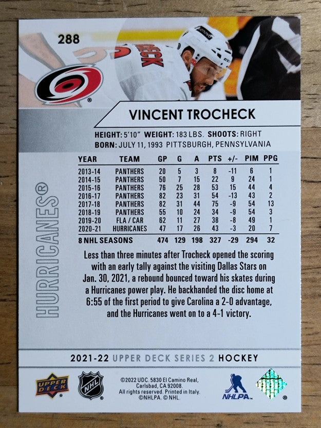 2021-22 Upper Deck #288 Vincent Trocheck