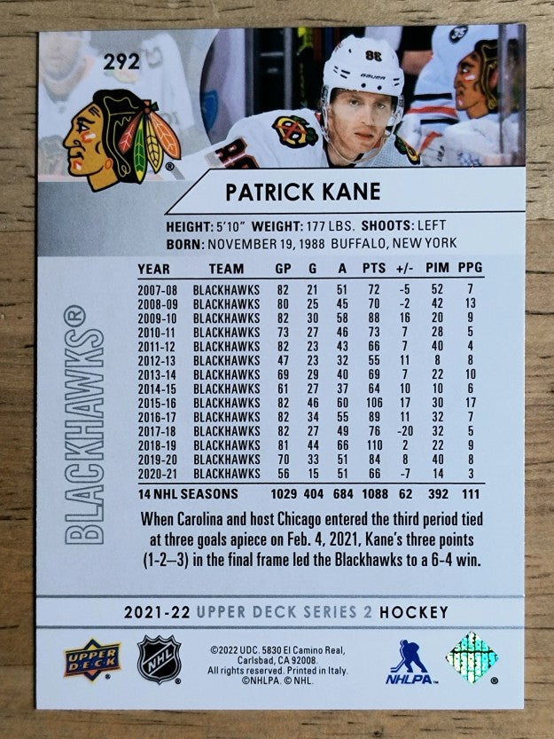 2021-22 Upper Deck #292 Patrick Kane