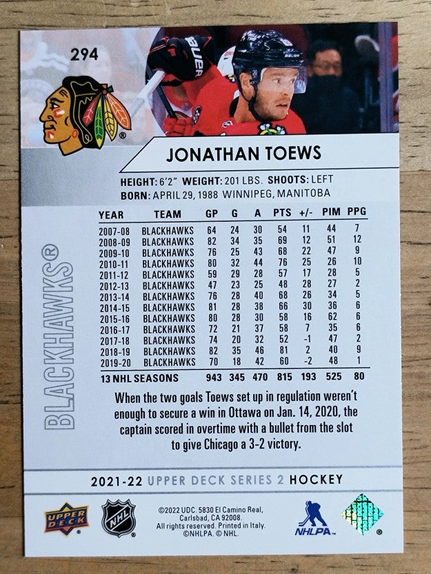 2021-22 Upper Deck #294 Jonathan Toews