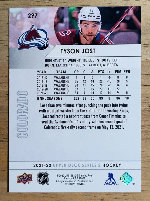 2021-22 Upper Deck #297 Tyson Jost