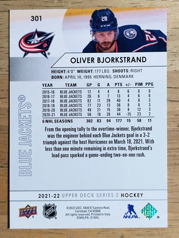 2021-22 Upper Deck #301 Oliver Bjorkstrand