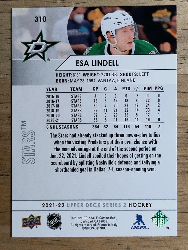 2021-22 Upper Deck #310 Esa Lindell