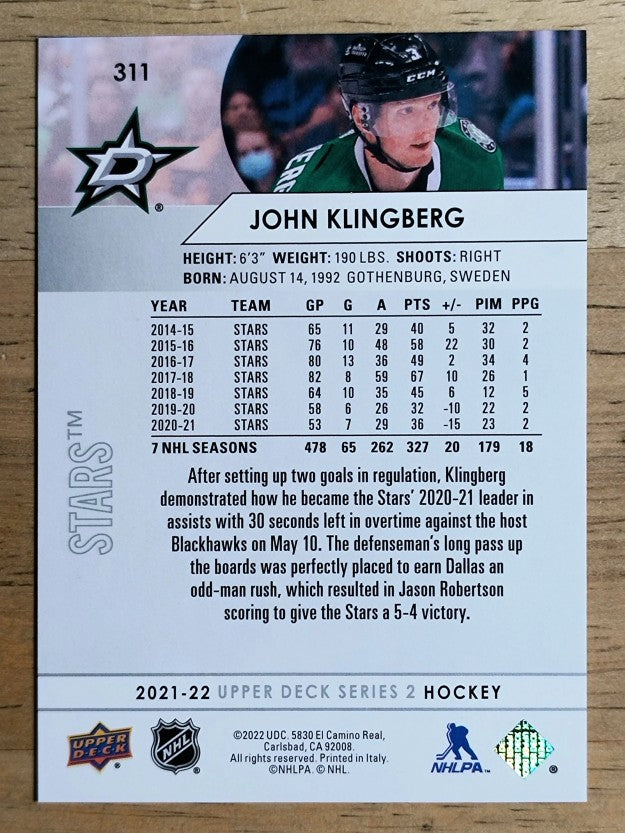 2021-22 Upper Deck #311 John Klingberg