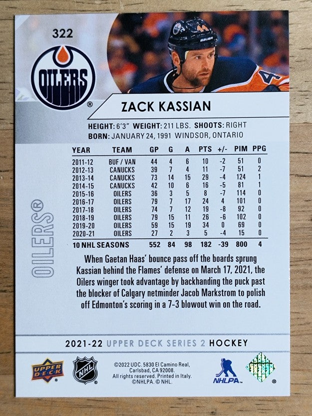 2021-22 Upper Deck #322 Zack Kassian