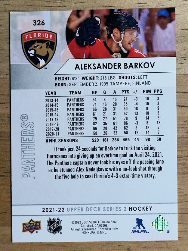 2021-22 Upper Deck #326 Aleksander Barkov