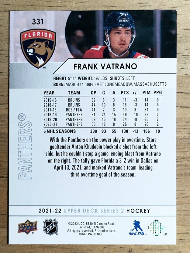 2021-22 Upper Deck #331 Frank Vatrano