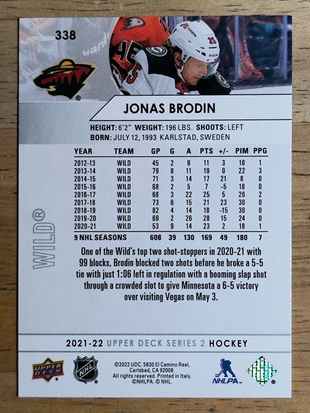 2021-22 Upper Deck #338 Jonas Brodin